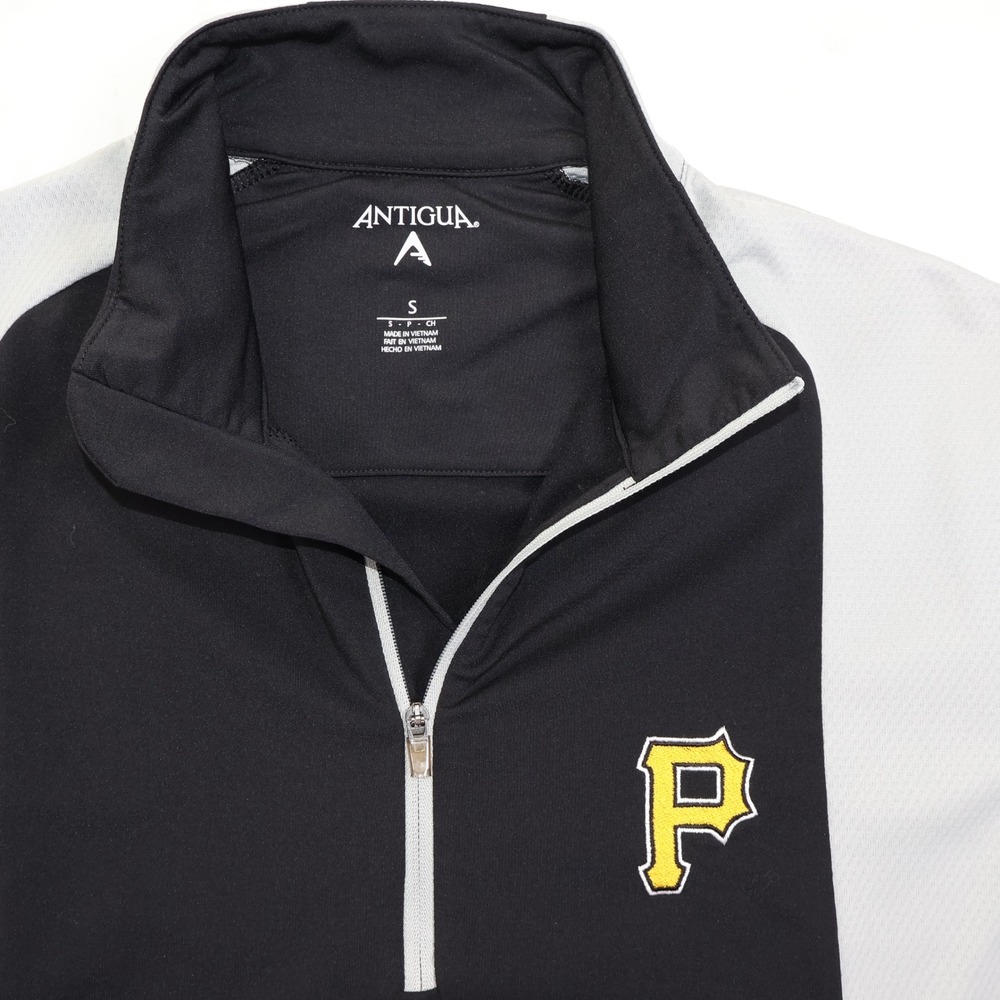 Antigua Mens Pittsburgh Pirates Quarter Zip Pullover Black Grey Small MLB Logo